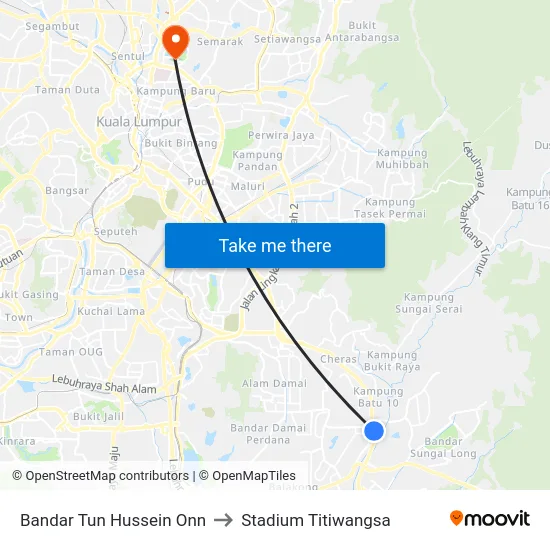 Bandar Tun Hussein Onn to Stadium Titiwangsa map
