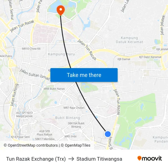 Tun Razak Exchange (Trx) to Stadium Titiwangsa map