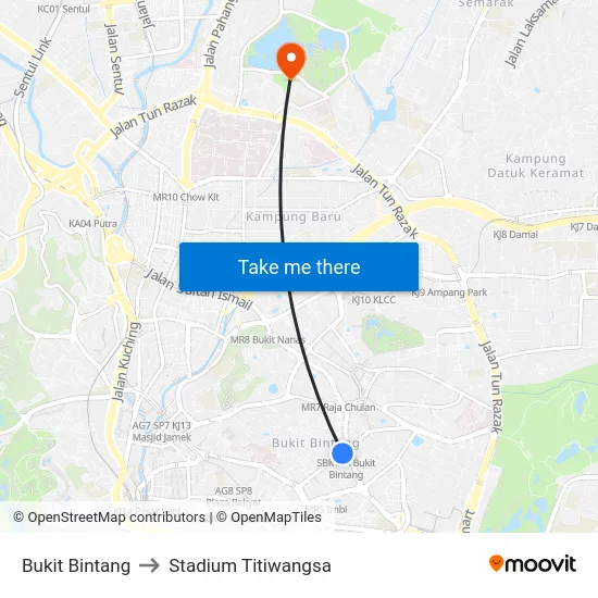 Bukit Bintang to Stadium Titiwangsa map