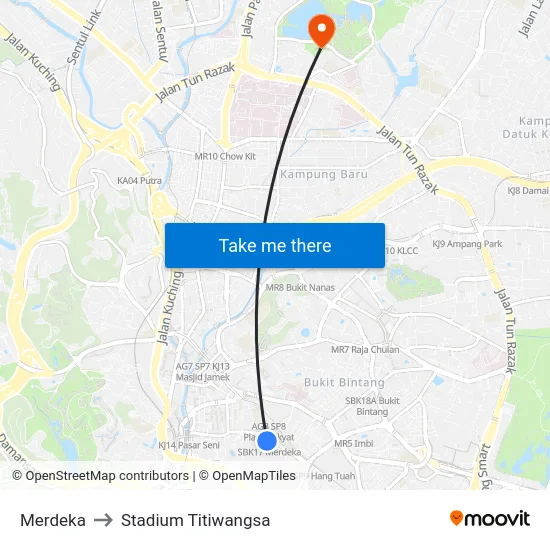 Merdeka to Stadium Titiwangsa map