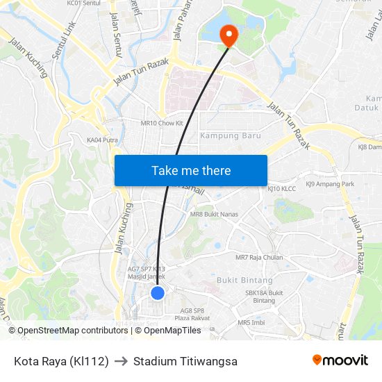 Kota Raya (Kl112) to Stadium Titiwangsa map