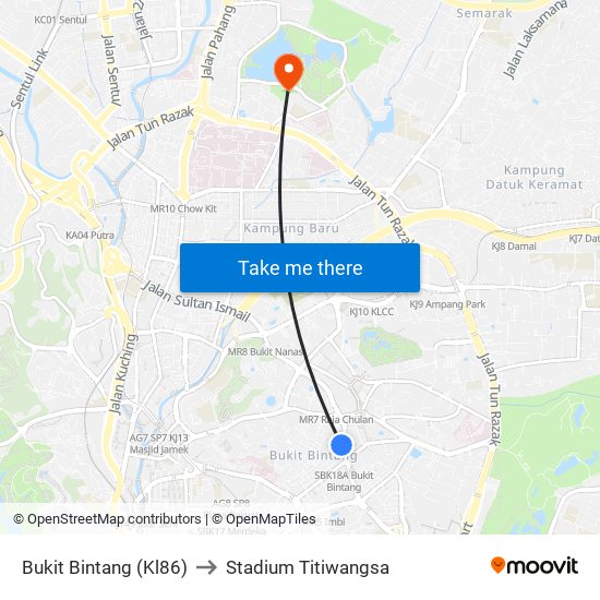 Bukit Bintang (Kl86) to Stadium Titiwangsa map