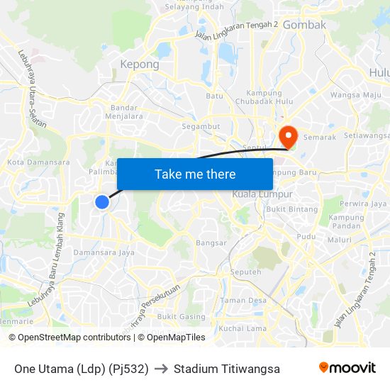 One Utama (Ldp) (Pj532) to Stadium Titiwangsa map