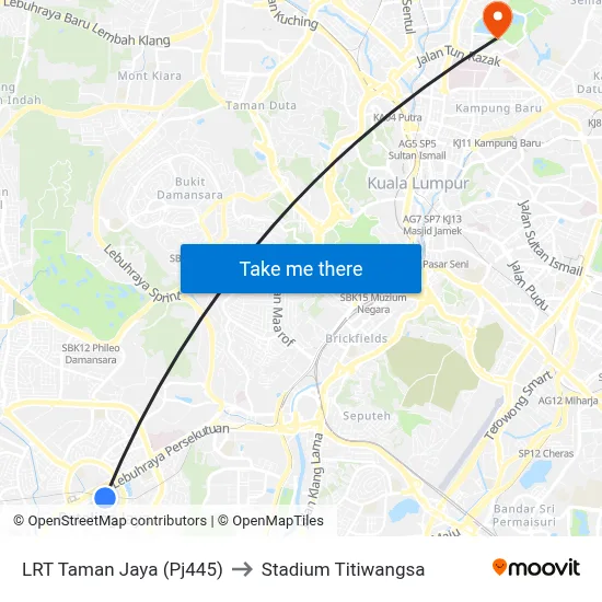 LRT Taman Jaya (Pj445) to Stadium Titiwangsa map