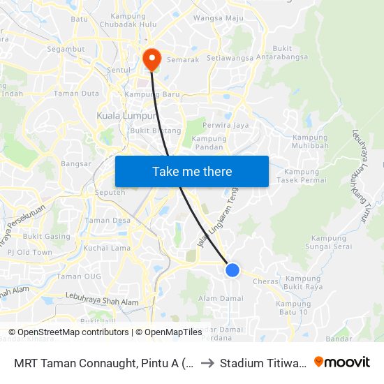 MRT Taman Connaught, Pintu A (Kl1792) to Stadium Titiwangsa map