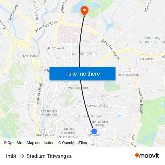 Imbi to Stadium Titiwangsa map