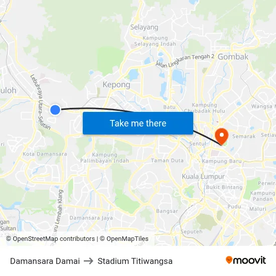 Damansara Damai to Stadium Titiwangsa map