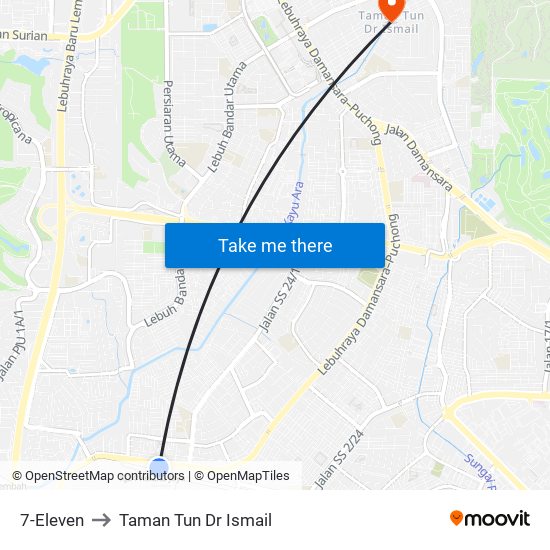 7-Eleven to Taman Tun Dr Ismail map