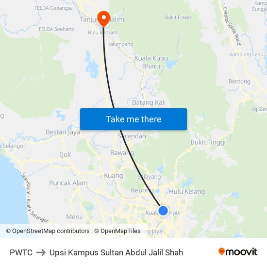 PWTC to Upsi Kampus Sultan Abdul Jalil Shah map