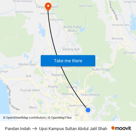Pandan Indah to Upsi Kampus Sultan Abdul Jalil Shah map