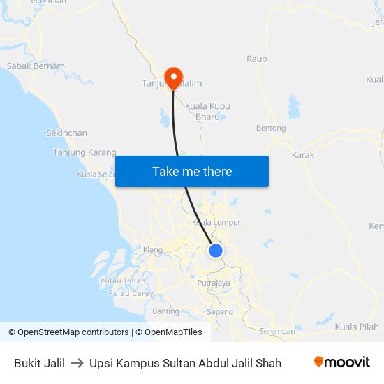 Bukit Jalil to Upsi Kampus Sultan Abdul Jalil Shah map