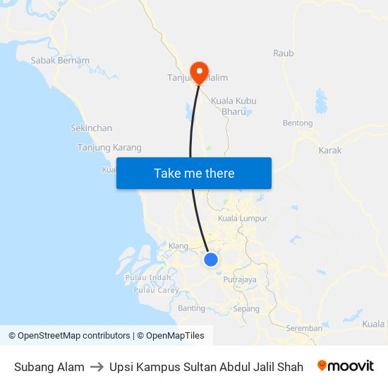 Subang Alam to Upsi Kampus Sultan Abdul Jalil Shah map