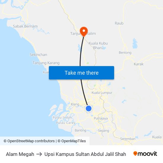 Alam Megah to Upsi Kampus Sultan Abdul Jalil Shah map