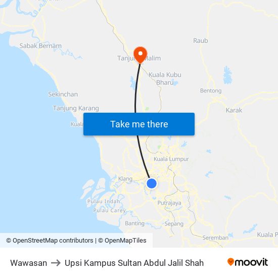 Wawasan to Upsi Kampus Sultan Abdul Jalil Shah map