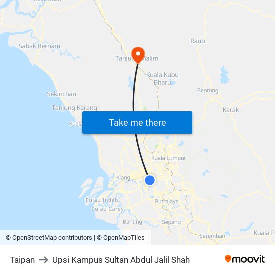 Taipan to Upsi Kampus Sultan Abdul Jalil Shah map