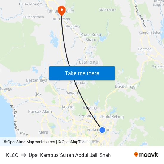 KLCC to Upsi Kampus Sultan Abdul Jalil Shah map