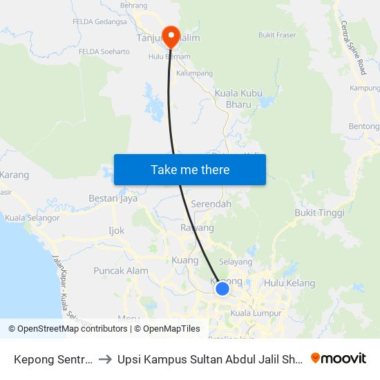 Kepong Sentral to Upsi Kampus Sultan Abdul Jalil Shah map