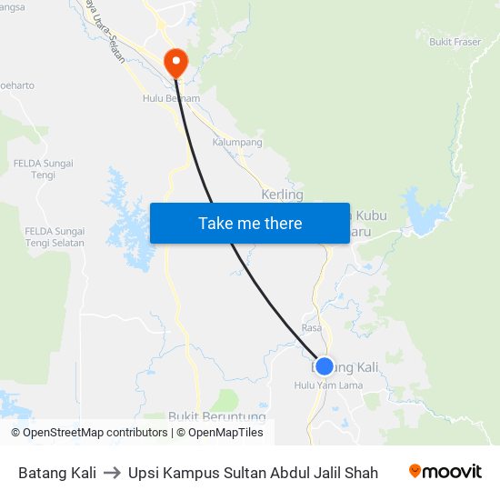 Batang Kali to Upsi Kampus Sultan Abdul Jalil Shah map