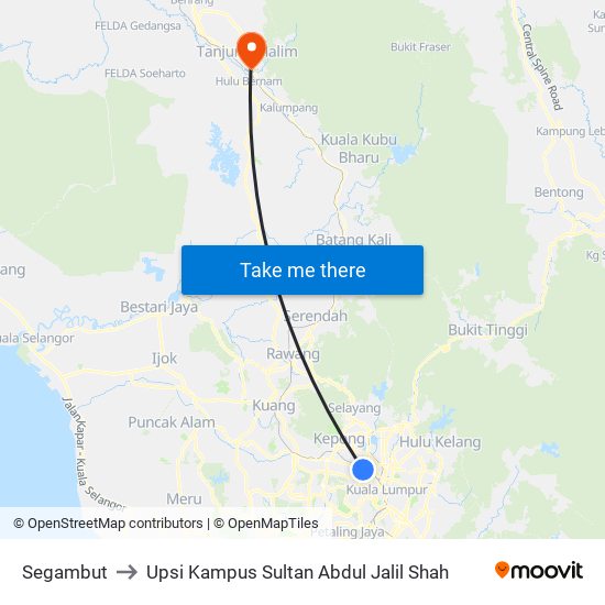 Segambut to Upsi Kampus Sultan Abdul Jalil Shah map