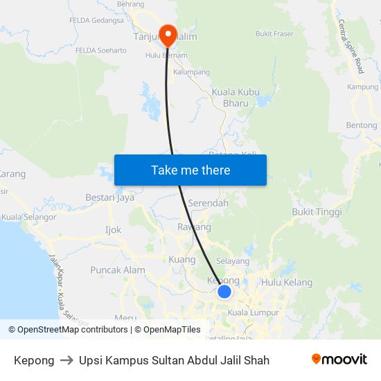 Kepong to Upsi Kampus Sultan Abdul Jalil Shah map