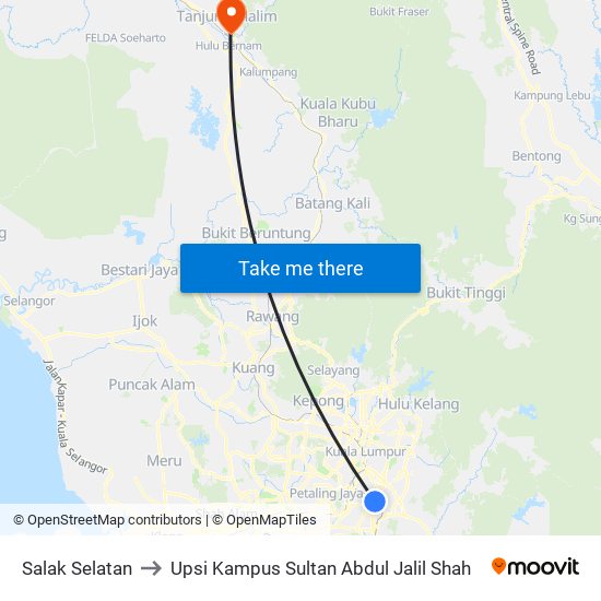 Salak Selatan to Upsi Kampus Sultan Abdul Jalil Shah map