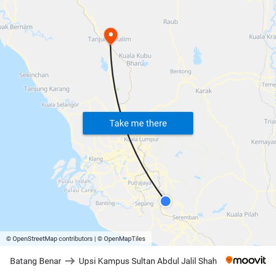 Batang Benar to Upsi Kampus Sultan Abdul Jalil Shah map