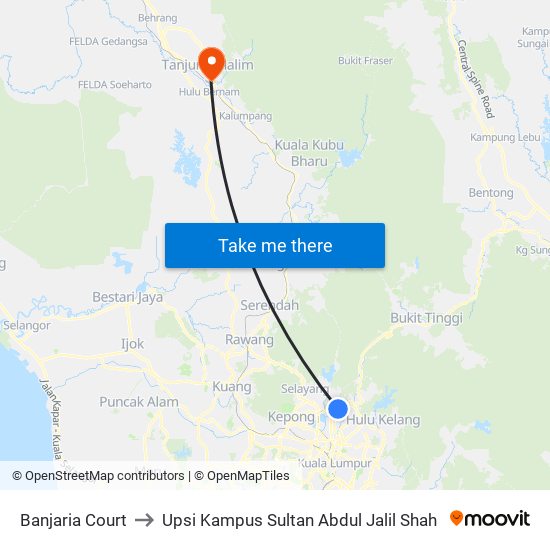 Banjaria Court to Upsi Kampus Sultan Abdul Jalil Shah map