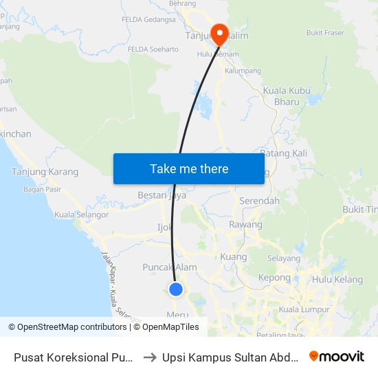 Pusat Koreksional Puncak Alam to Upsi Kampus Sultan Abdul Jalil Shah map