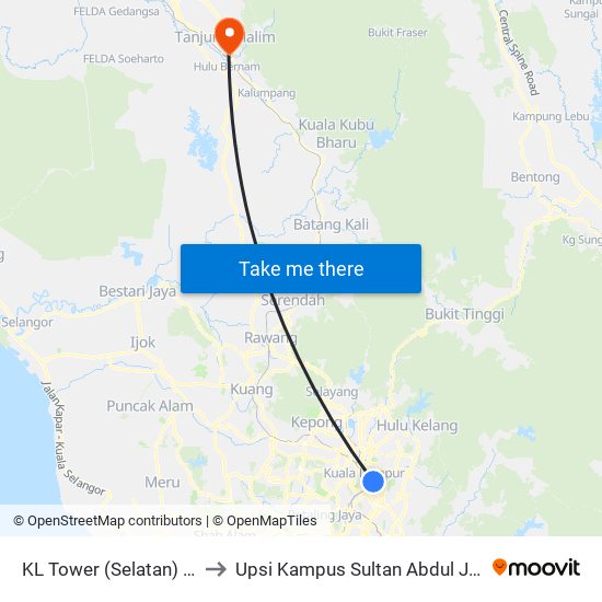 KL Tower (Selatan) (Kl12) to Upsi Kampus Sultan Abdul Jalil Shah map