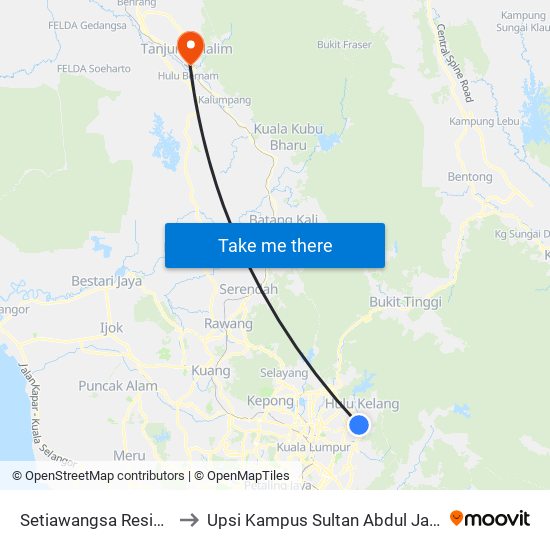 Setiawangsa Residency to Upsi Kampus Sultan Abdul Jalil Shah map