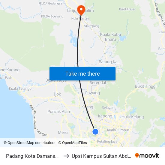 Padang Kota Damansara (Pj664) to Upsi Kampus Sultan Abdul Jalil Shah map