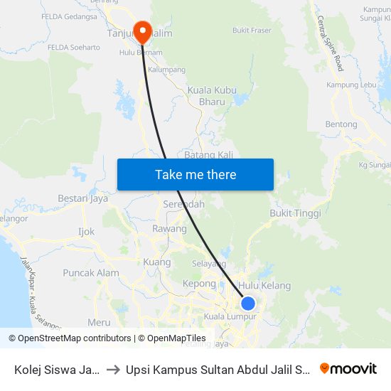 Kolej Siswa Jaya to Upsi Kampus Sultan Abdul Jalil Shah map