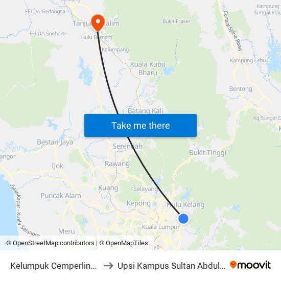 Kelumpuk Cemperling (Kl844) to Upsi Kampus Sultan Abdul Jalil Shah map