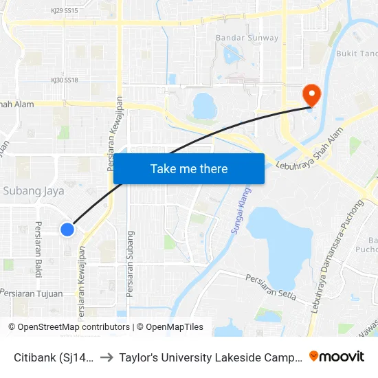 Citibank (Sj146) to Taylor's University Lakeside Campus map