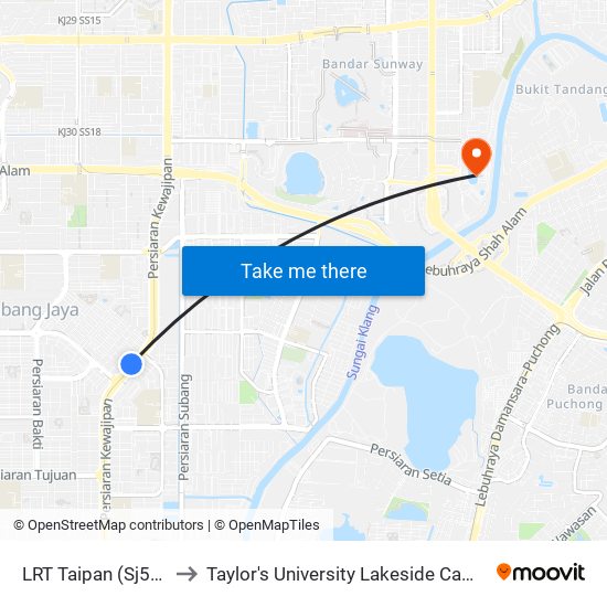 LRT Taipan (Sj546) to Taylor's University Lakeside Campus map
