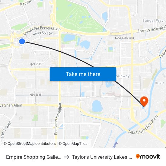 Empire Shopping Gallery (Sj414) to Taylor's University Lakeside Campus map