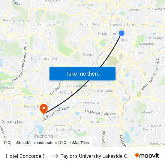 Hotel Concorde (Kl80) to Taylor's University Lakeside Campus map