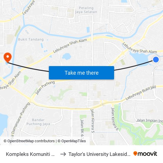 Kompleks Komuniti Muhibbah to Taylor's University Lakeside Campus map