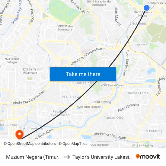Muzium Negara (Timur) (Kl1120) to Taylor's University Lakeside Campus map