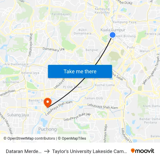 Dataran Merdeka to Taylor's University Lakeside Campus map