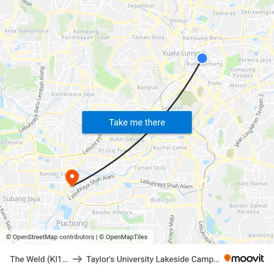 The Weld (Kl19) to Taylor's University Lakeside Campus map