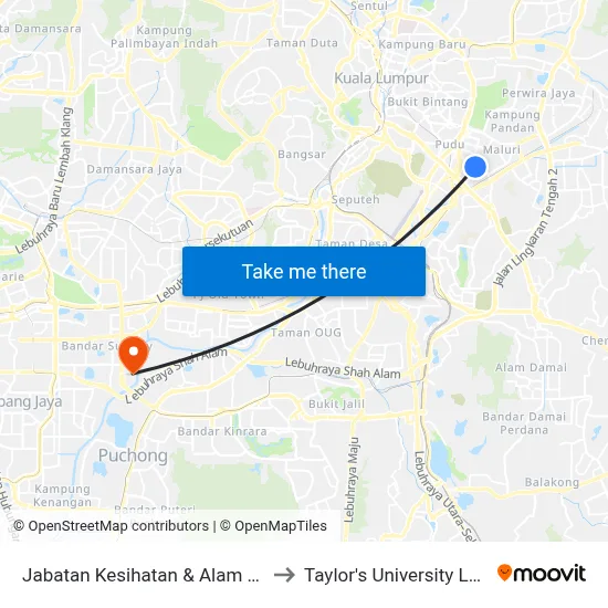 Jabatan Kesihatan & Alam Sekitar DBKL (Kl362) to Taylor's University Lakeside Campus map