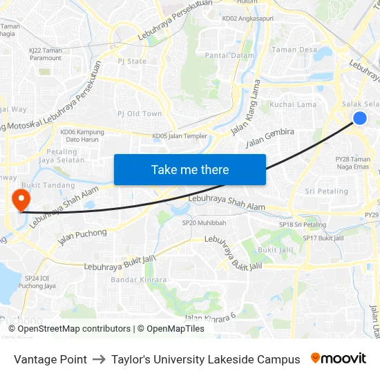 Vantage Point to Taylor's University Lakeside Campus map