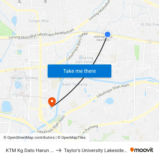 KTM Kg Dato Harun (Utara) to Taylor's University Lakeside Campus map