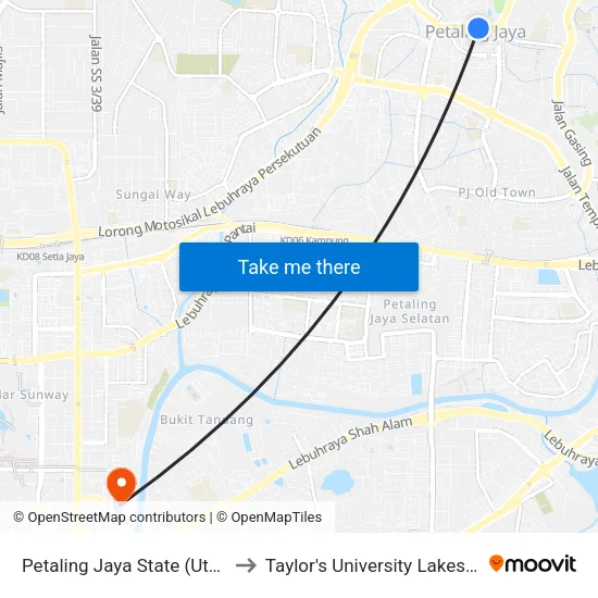 Petaling Jaya State (Utara) (Pj433) to Taylor's University Lakeside Campus map