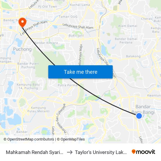 Mahkamah Rendah Syariah Hulu Langat to Taylor's University Lakeside Campus map