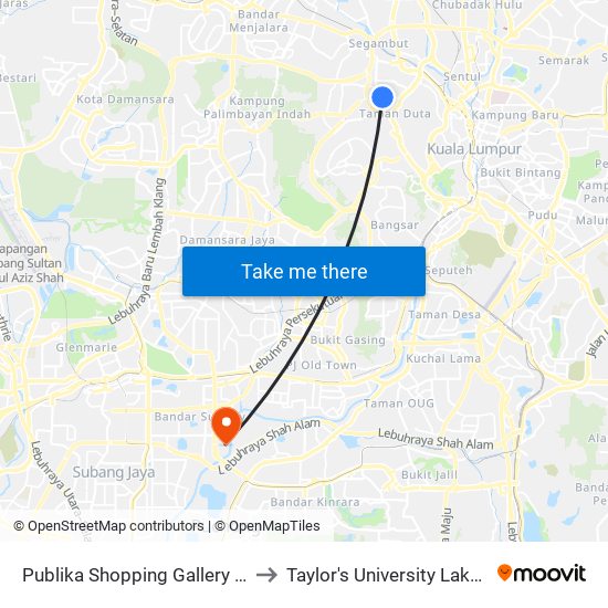 Publika Shopping Gallery (Opp) (Kl1016) to Taylor's University Lakeside Campus map