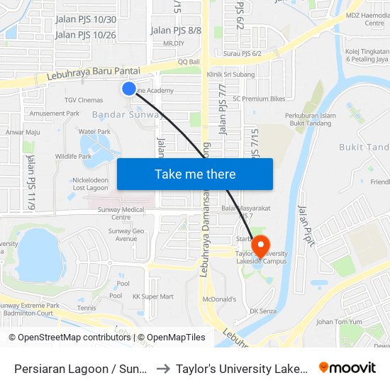 Persiaran Lagoon / Sunway Pyramid to Taylor's University Lakeside Campus map