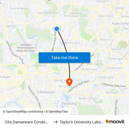 Cita Damansara Condominium (Pj808) to Taylor's University Lakeside Campus map