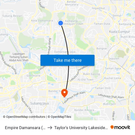 Empire Damansara (Pj813) to Taylor's University Lakeside Campus map